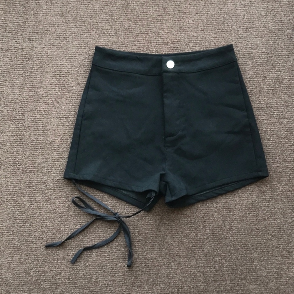 High-Waist Black Women's Shorts with Side Tie Detail